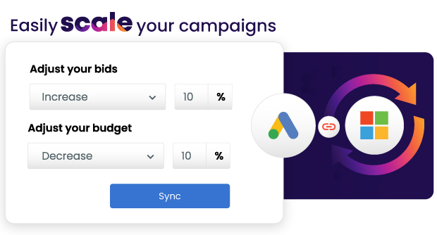 Image shows how Ad Sync by Adzooma allows customers to easily scale their Google campaigns on Microsoft  