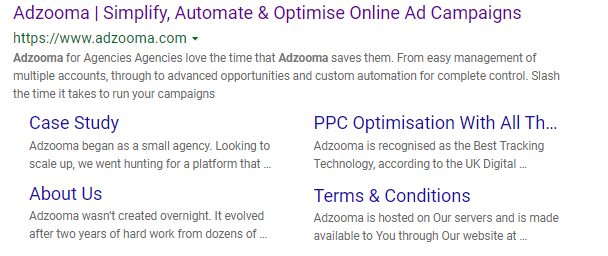 Bing Search Result for query "adzooma"