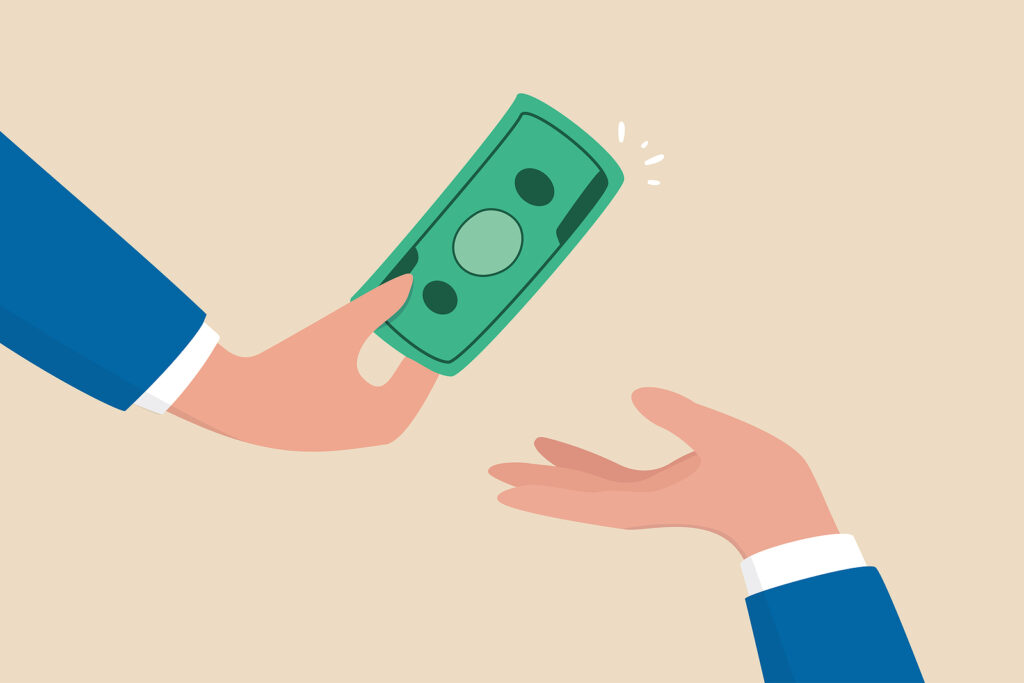 Someone being given money as a bonus or incentive 