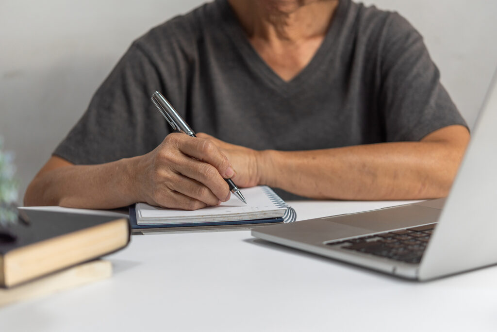 person writing for content