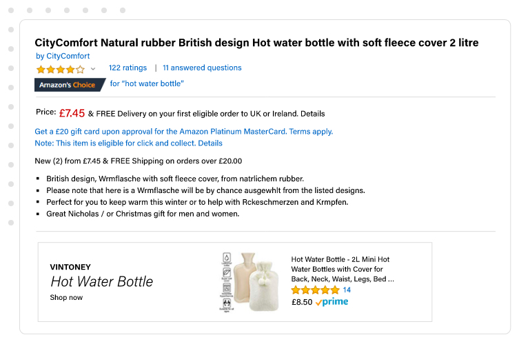 Another hot water bottle listing