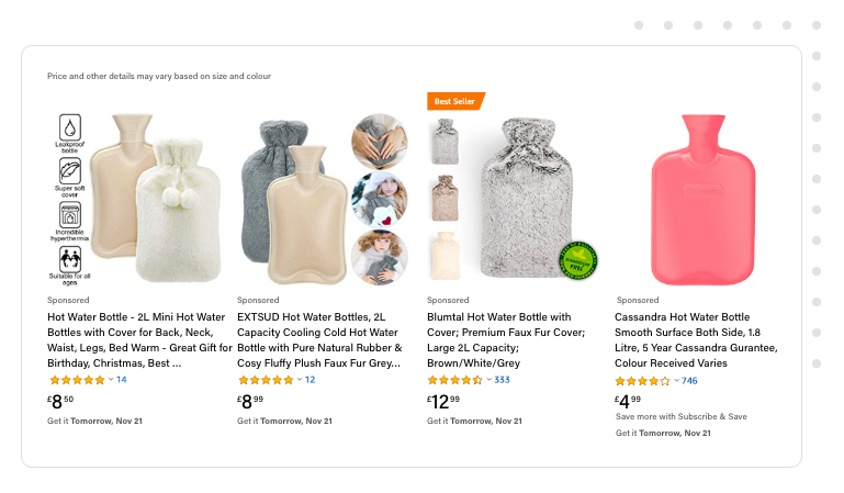 Hot water bottles listing