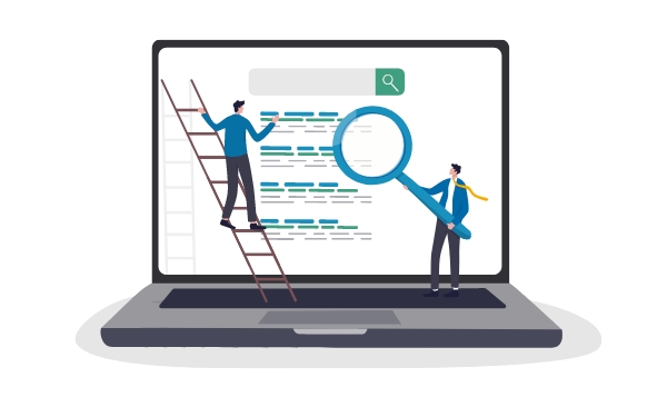 An image showing people looking for something in the results of a search engine