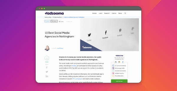 A screenshot of an article on the adzooma site.