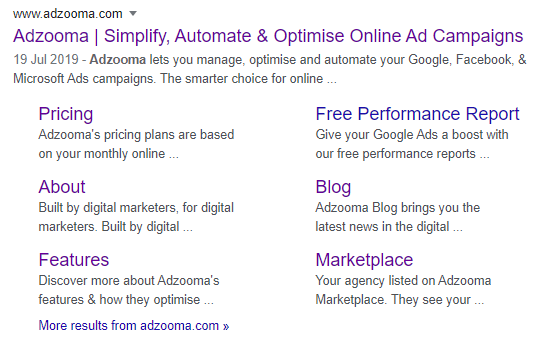 Google Search Result for query "adzooma"