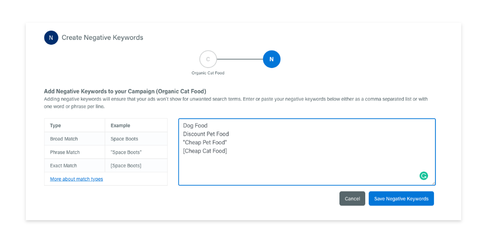 Add negative keywords to your campaign in Adzooma 