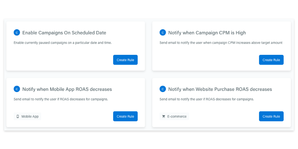 Ane example of industry-selected automation rules inside the Adzooma platform 